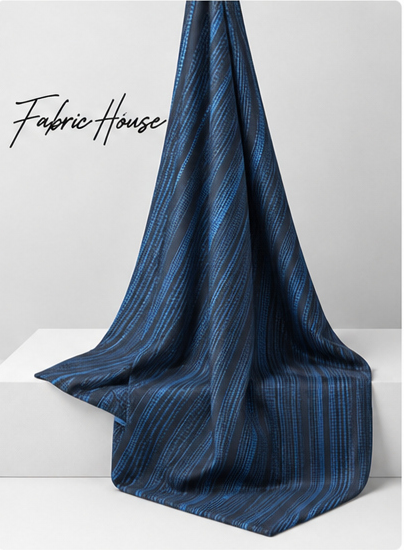 Navy Blue Fine Vertical Stripes chiffon draped to show fall