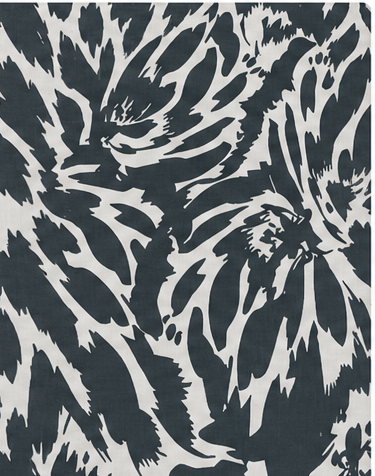 Black White Zebra Botanical chiffon, print close up