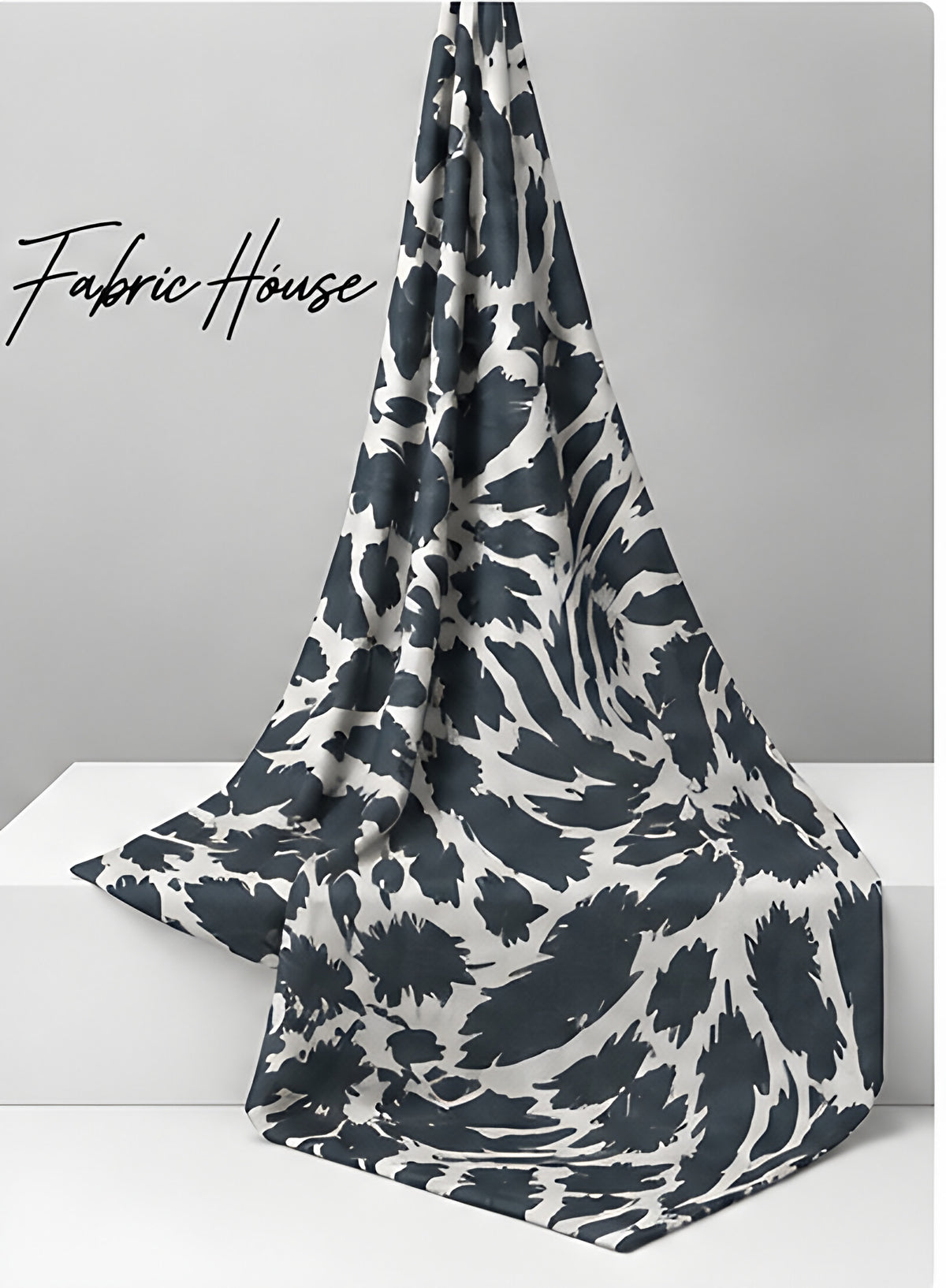 Black White Zebra Botanical chiffon draped to show fall