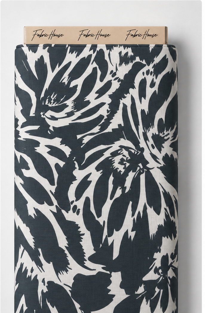 Black White Zebra Botanical chiffon full roll