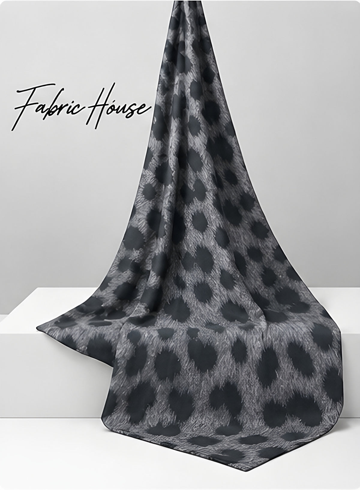 Grey Leopard Spot chiffon draped to show fall