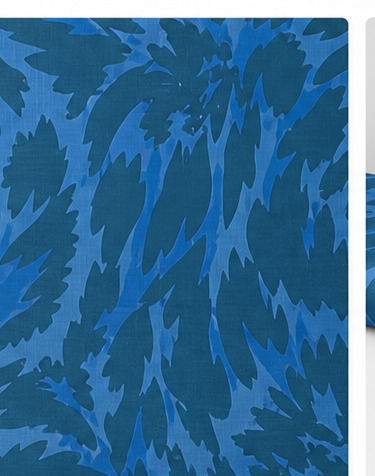 Electric Blue Abstract Leaves chiffon, print close up