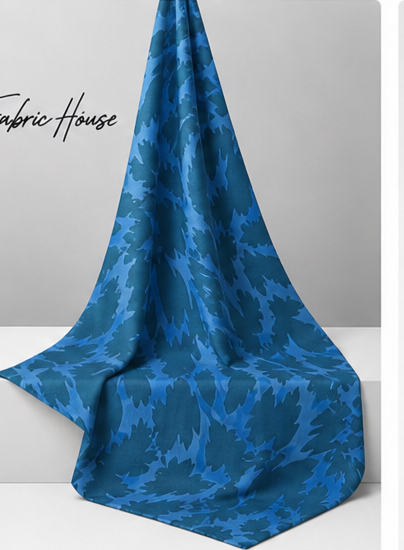 Electric Blue Abstract Leaves chiffon draped to show fall