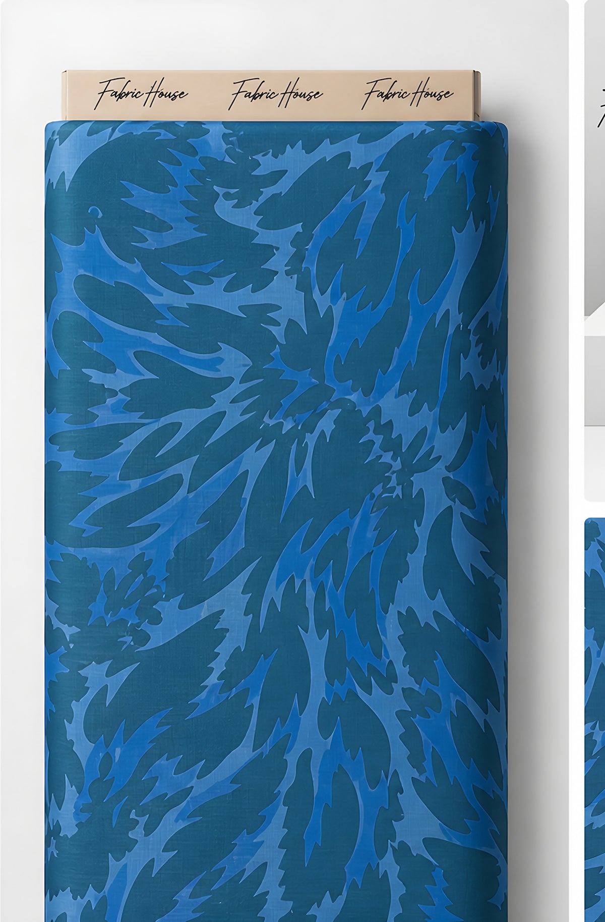 Electric Blue Abstract Leaves chiffon full roll