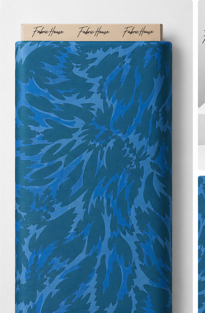 Electric Blue Abstract Leaves chiffon full roll