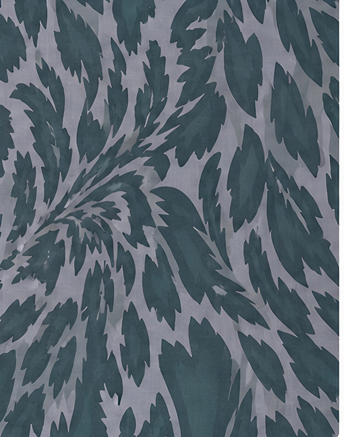 Sage Grey Tropical Leaves chiffon, print close up