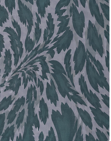 Sage Grey Tropical Leaves chiffon, print close up