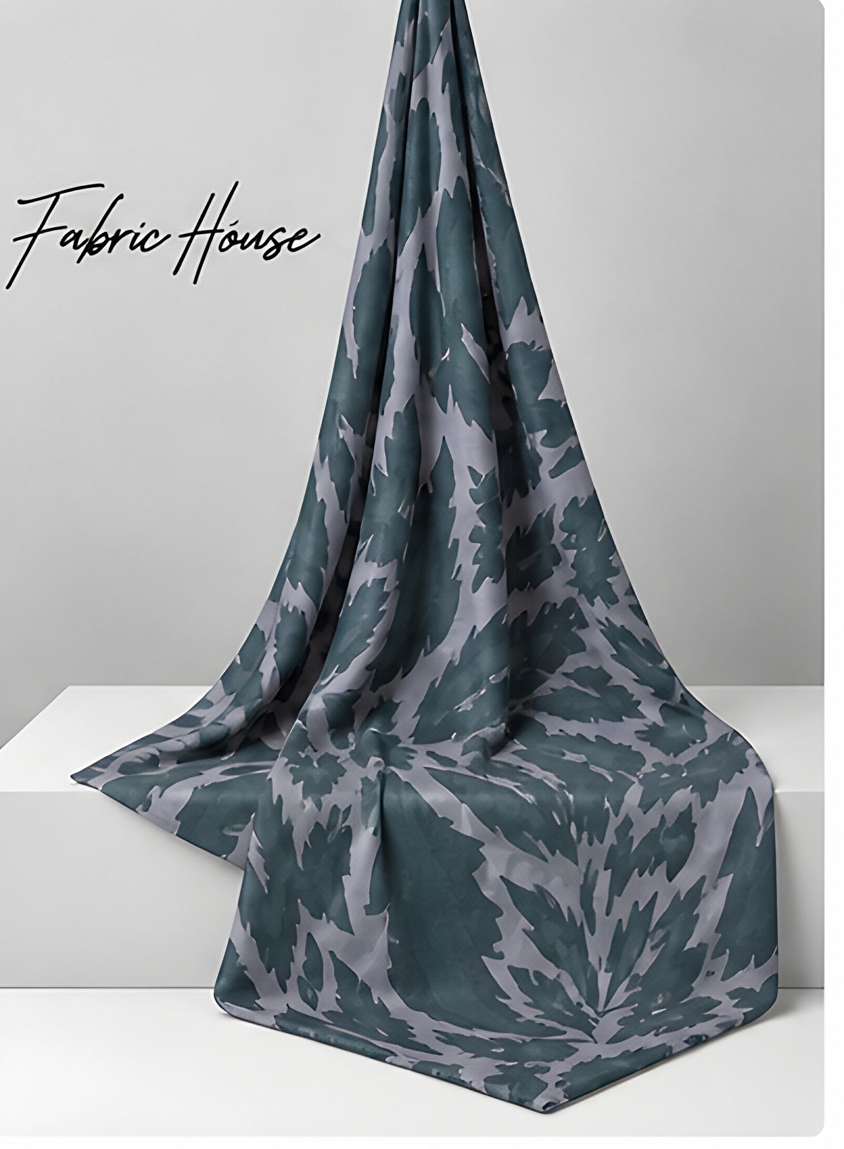 Sage Grey Tropical Leaves chiffon draped to show fall