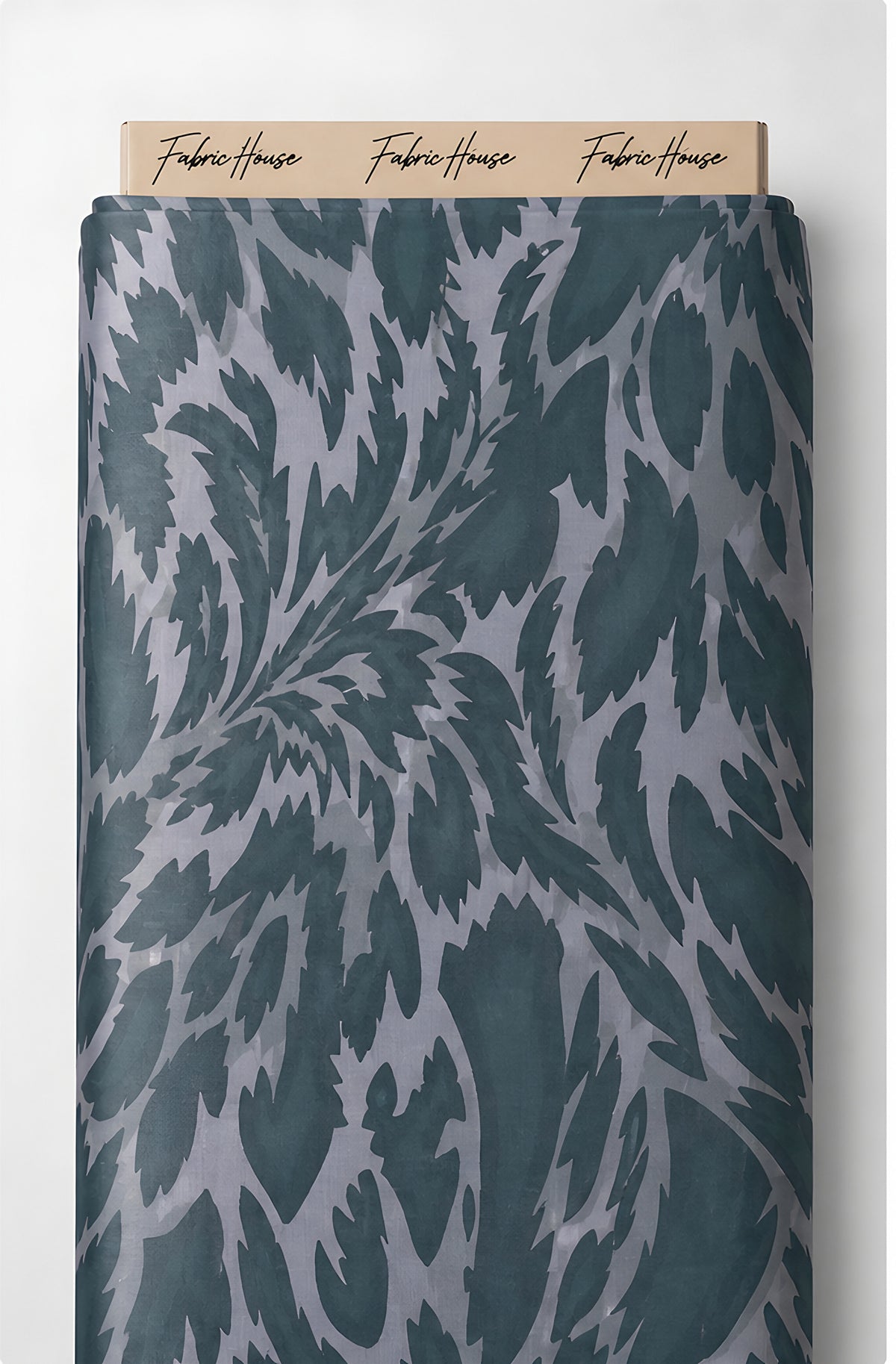 Sage Grey Tropical Leaves chiffon full roll