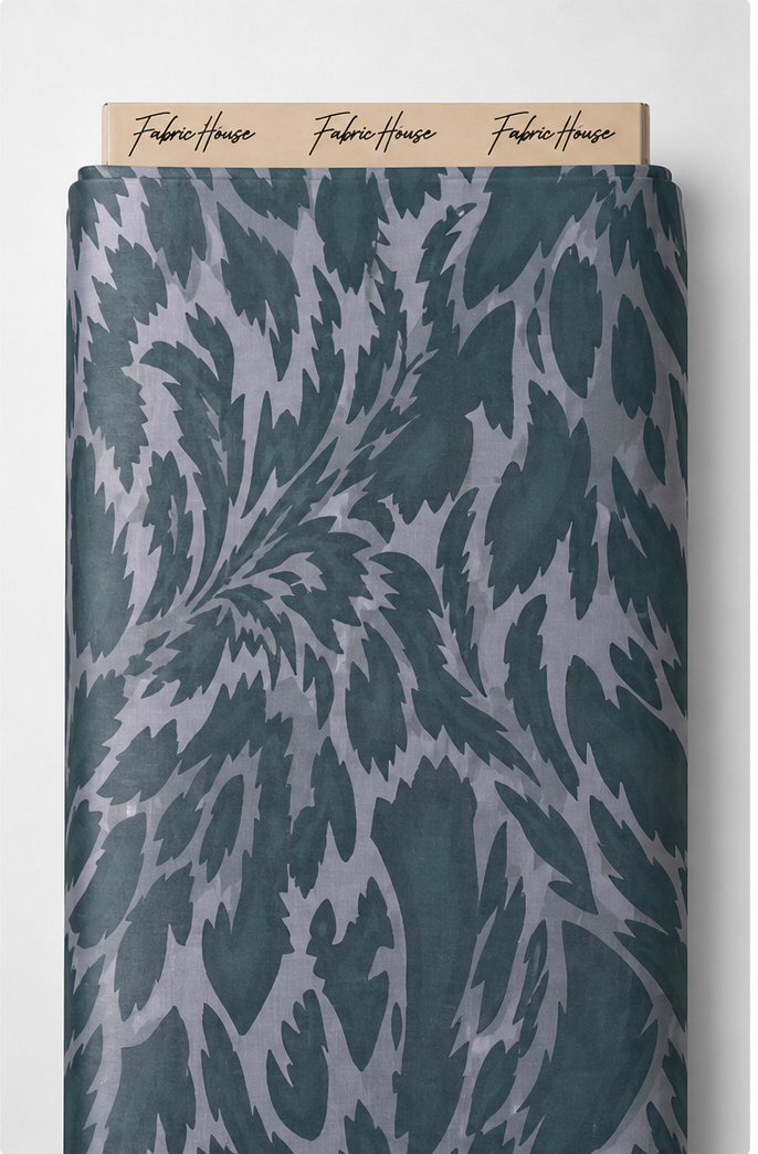 Sage Grey Tropical Leaves chiffon full roll