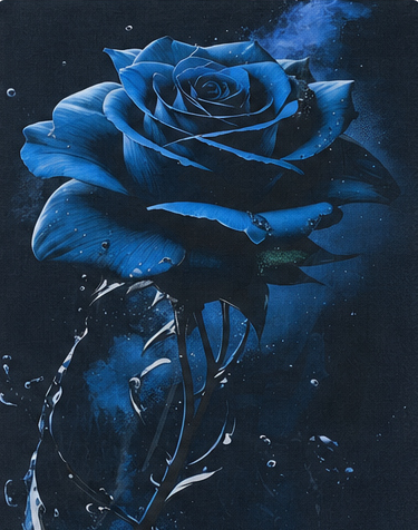 Midnight Blue Rose Bloom chiffon, print close up