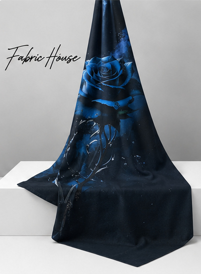 Midnight Blue Rose Bloom chiffon draped to show fall