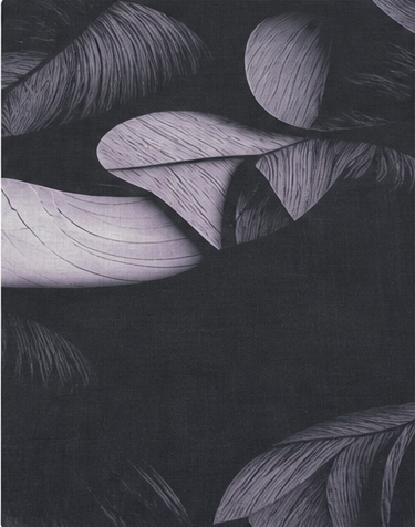 Charcoal Grey Botanical Leaves chiffon, print close up