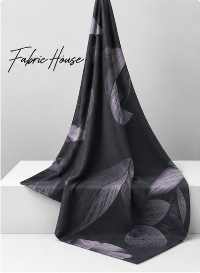 Charcoal Grey Botanical Leaves chiffon draped to show fall