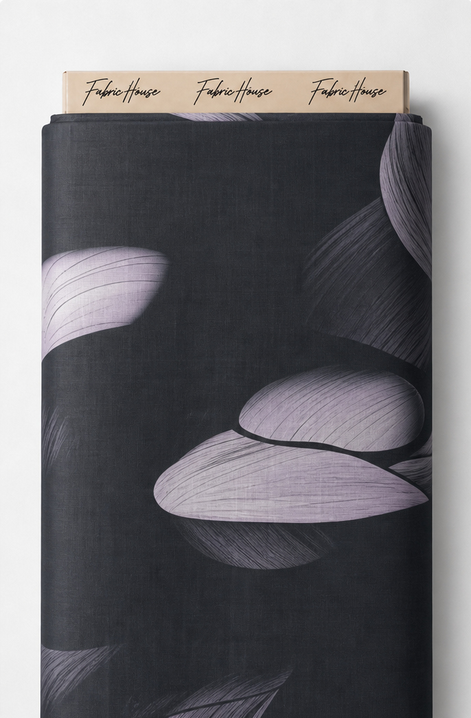 Charcoal Grey Botanical Leaves chiffon full roll