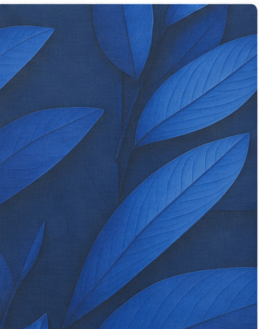 Royal Blue Oversized Leaves chiffon, print close up