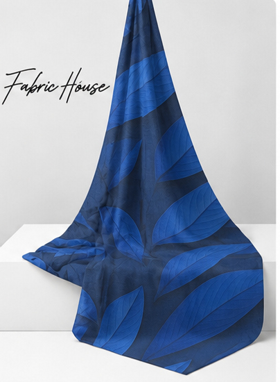 Royal Blue Oversized Leaves chiffon draped to show fall