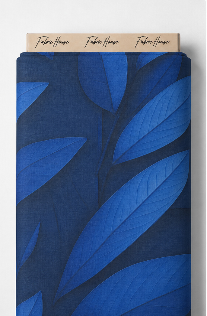 Royal Blue Oversized Leaves chiffon full roll