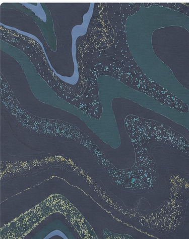 Teal Grey Marbled Paisley chiffon, print close up