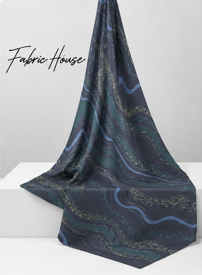 Teal Grey Marbled Paisley chiffon draped to show fall