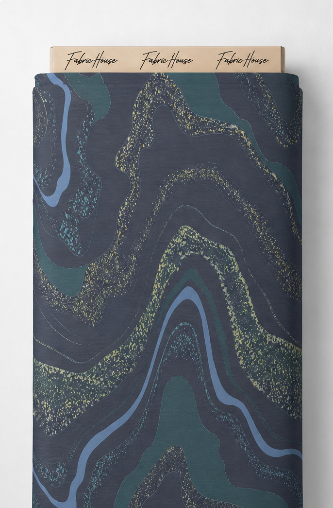 Teal Grey Marbled Paisley chiffon full roll