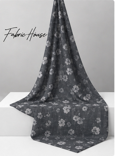 Charcoal Mini Floral Print chiffon draped to show fall