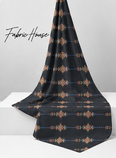 Charcoal Gold Ornamental Stripes chiffon draped to show fall