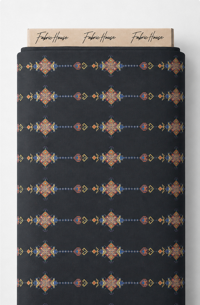 Charcoal Gold Ornamental Stripes chiffon full roll