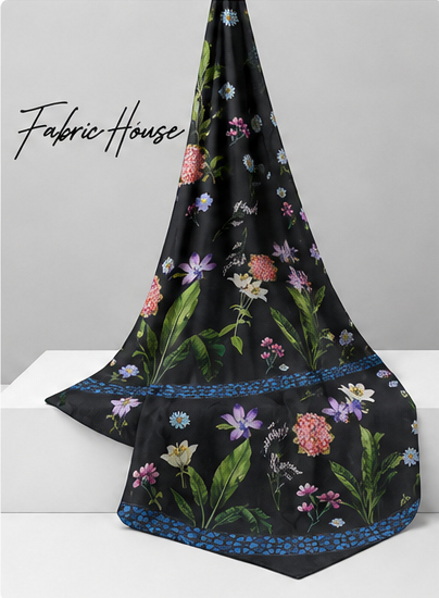 Black Multicolor Garden Florals chiffon draped to show fall