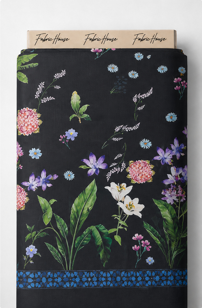 Black Multicolor Garden Florals chiffon full roll