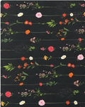 Black Dainty Wildflower Sprigs chiffon, print close up