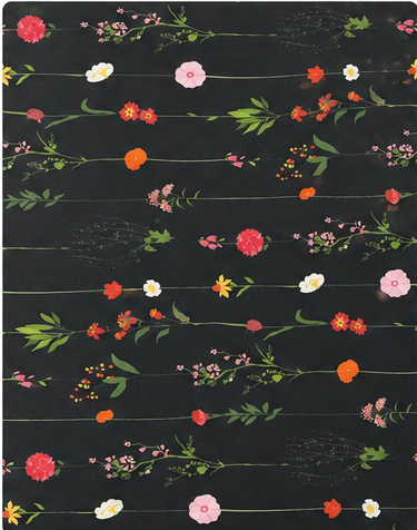 Black Dainty Wildflower Sprigs chiffon, print close up