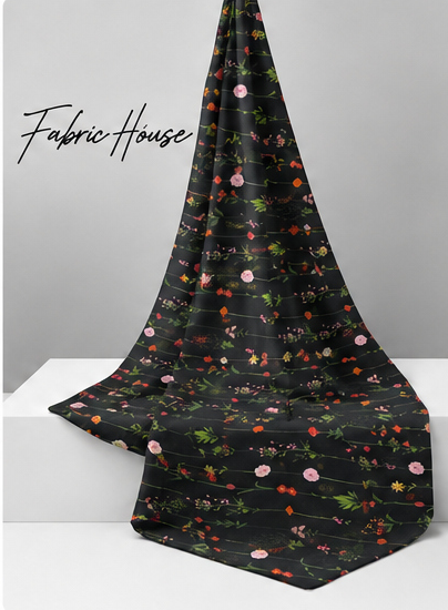 Black Dainty Wildflower Sprigs chiffon draped to show fall