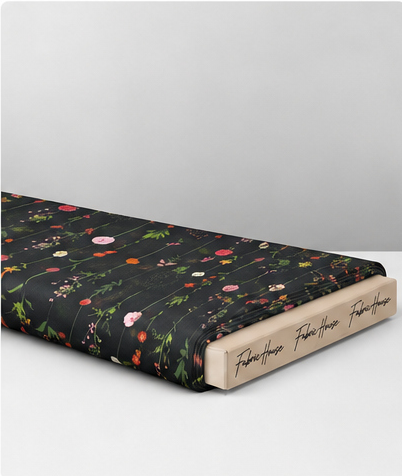 Black Dainty Wildflower Sprigs chiffon folded