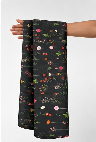 Black Dainty Wildflower Sprigs chiffon held in hand for scale