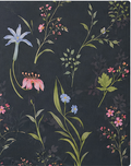 Black Delicate Meadow Florals chiffon, print close up