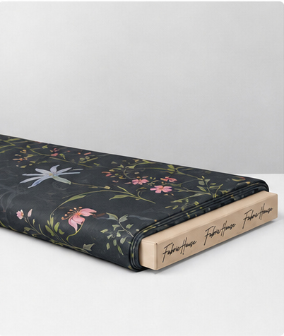 Black Delicate Meadow Florals chiffon folded