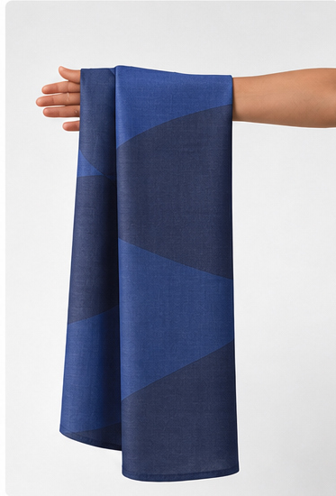Cobalt Blue Colorblock Abstract chiffon held in hand for scale