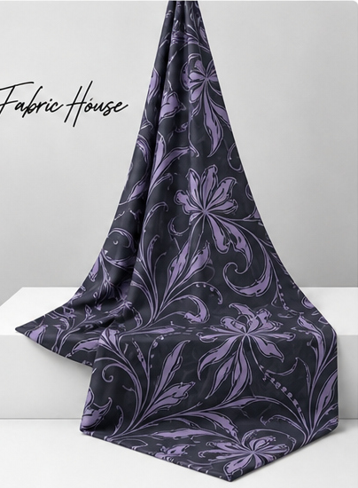 Dark Lilac Paisley Floral chiffon draped to show fall