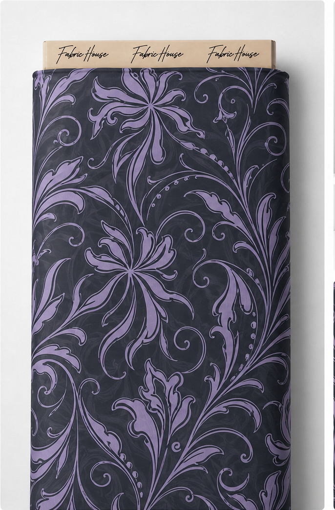 Dark Lilac Paisley Floral chiffon full roll
