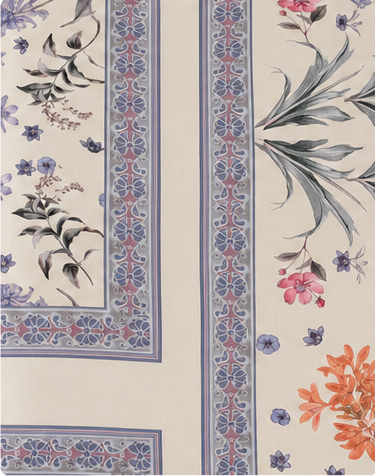Cream Lavender Botanical Border chiffon, print close up
