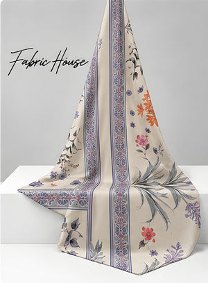 Cream Lavender Botanical Border chiffon draped to show fall