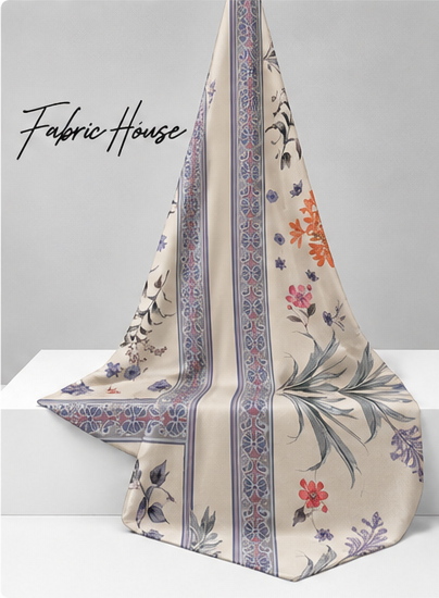 Cream Lavender Botanical Border chiffon draped to show fall