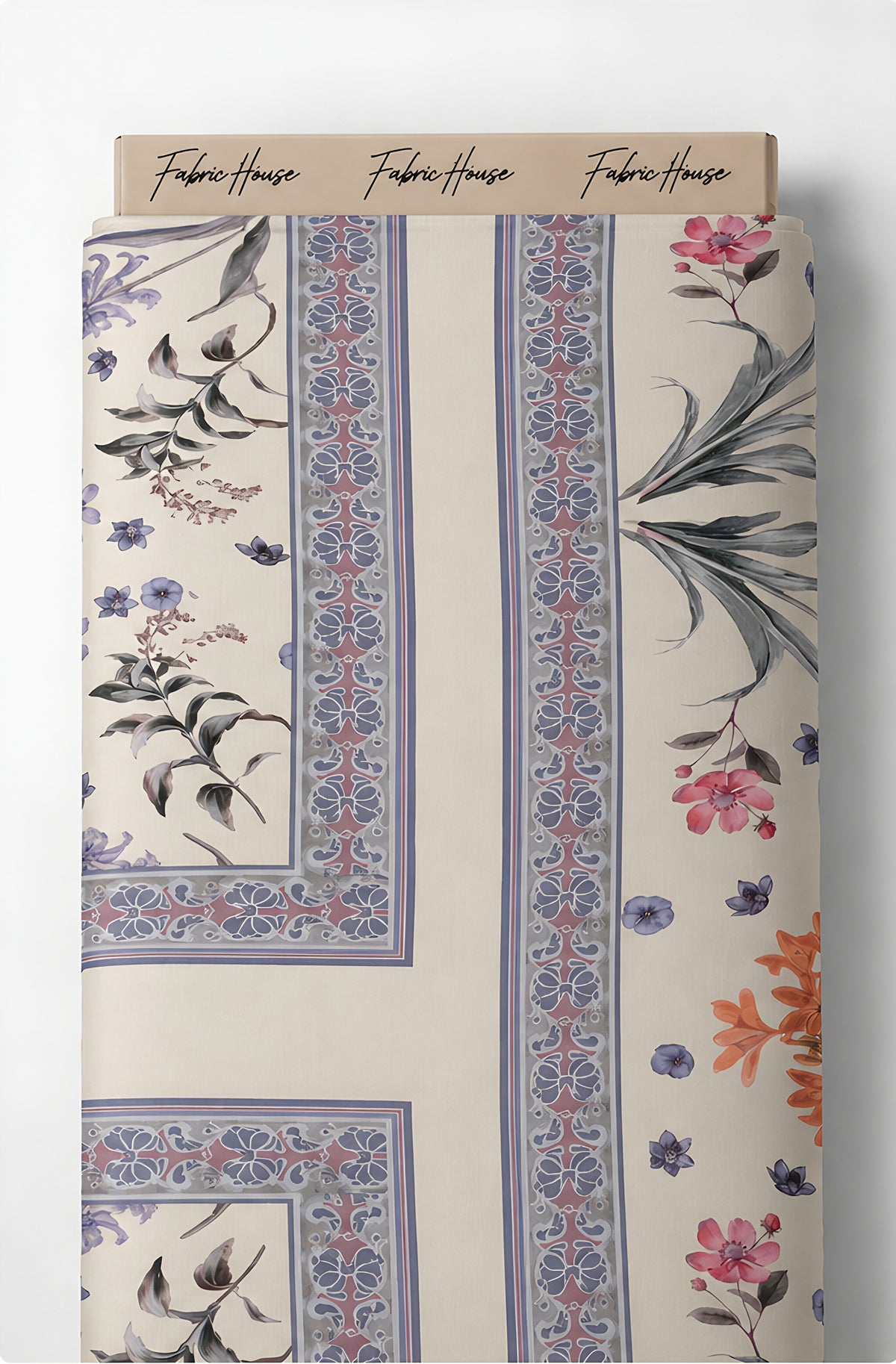 Cream Lavender Botanical Border chiffon full roll