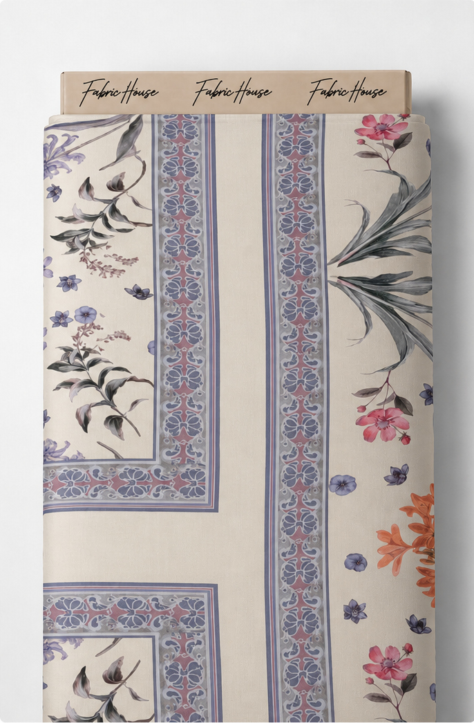 Cream Lavender Botanical Border chiffon full roll