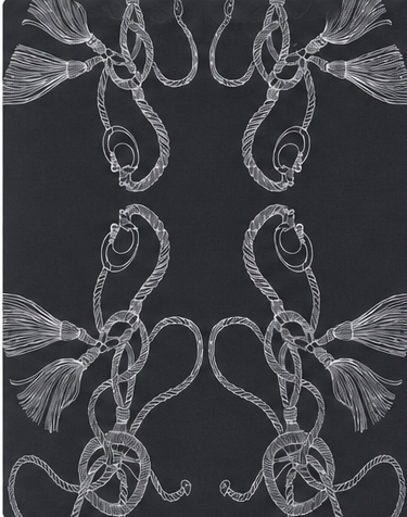 Black Silver Ornamental Scrolls chiffon, print close up