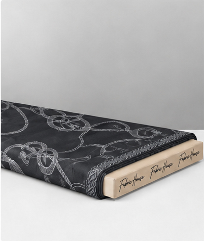 Black Silver Ornamental Scrolls chiffon folded