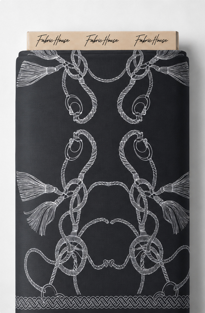 Black Silver Ornamental Scrolls chiffon full roll