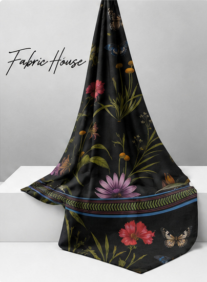 Black Colorful Meadow Flowers chiffon draped to show fall