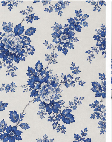 Ivory Blue Vintage Floral chiffon, print close up